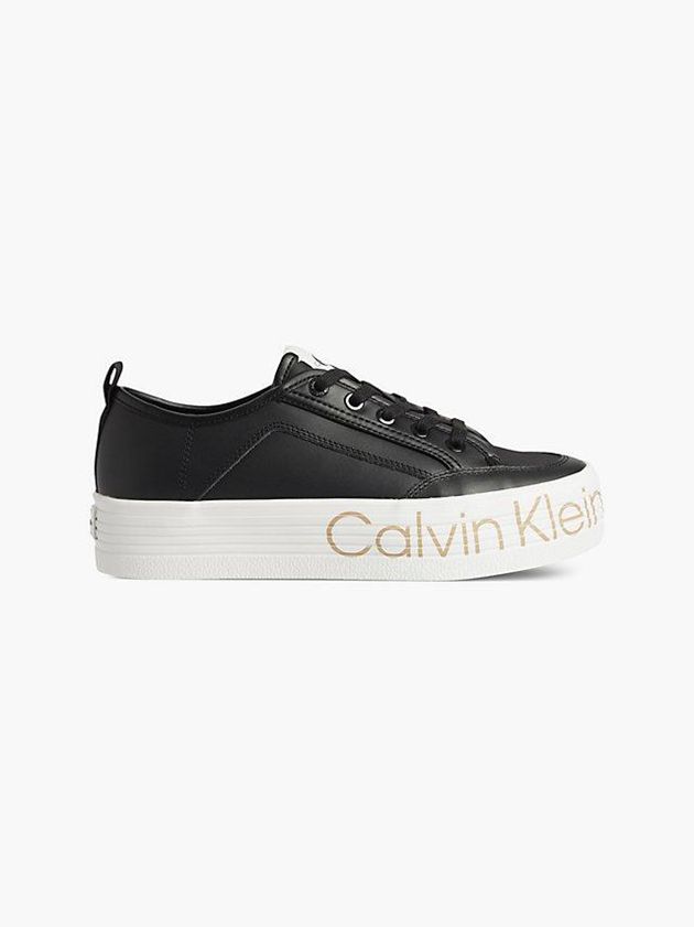 Calvin Klein USA Leather Platform Womens Sneakers Black 0659384-KY